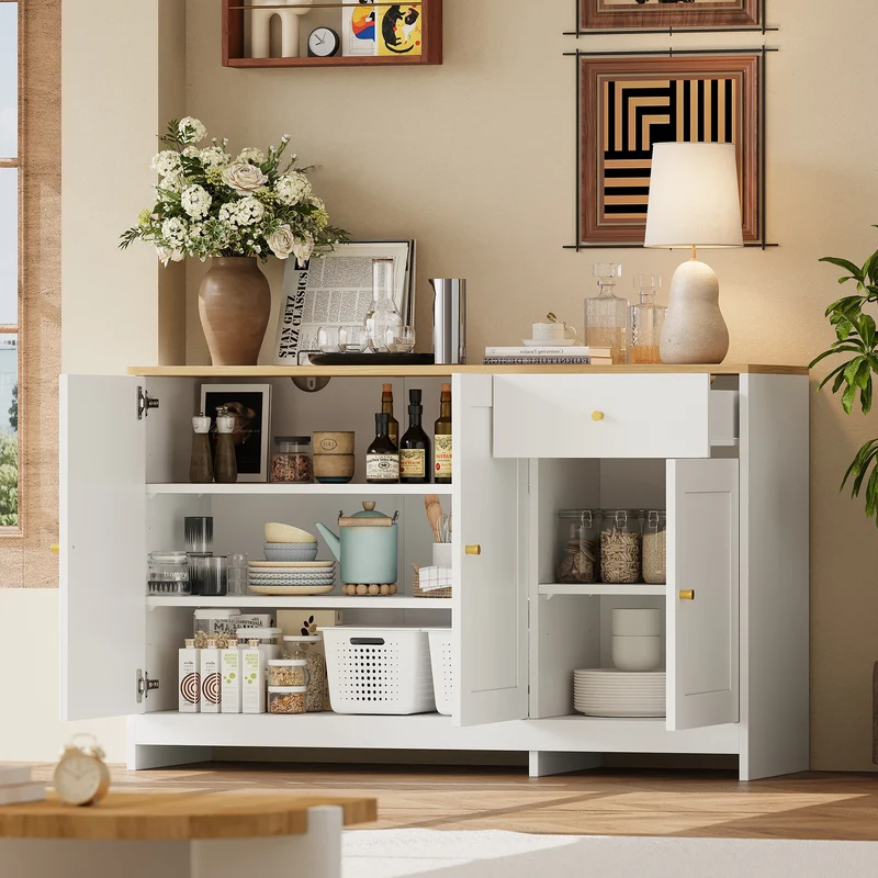 Buffet effet bois et blanc 3 portes 1 tiroir 120x40x75cm MOMENTUMINFI