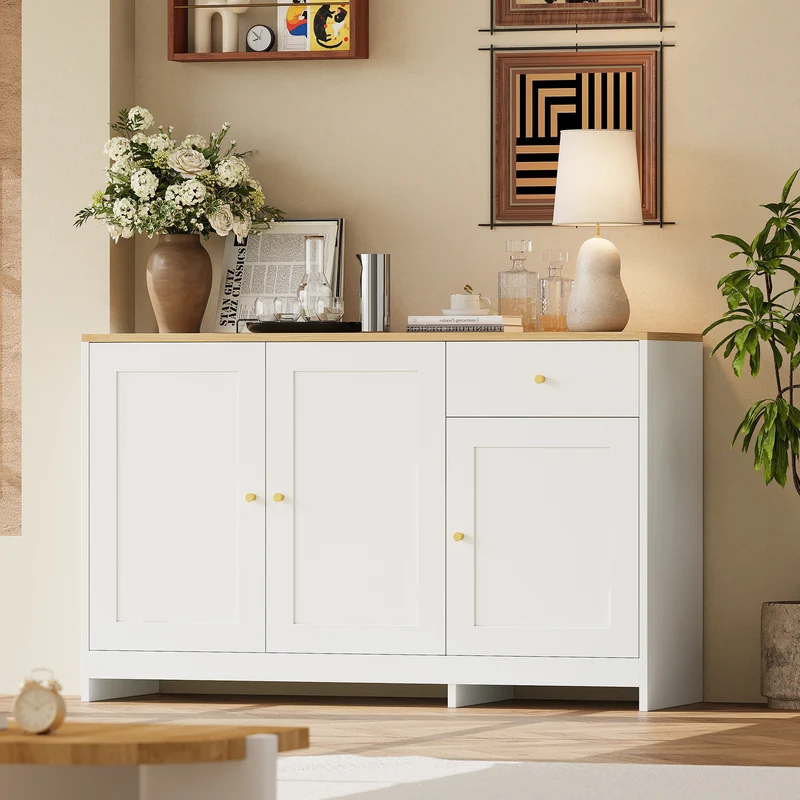 Buffet effet bois et blanc 3 portes 1 tiroir 120x40x75cm MOMENTUMINFI