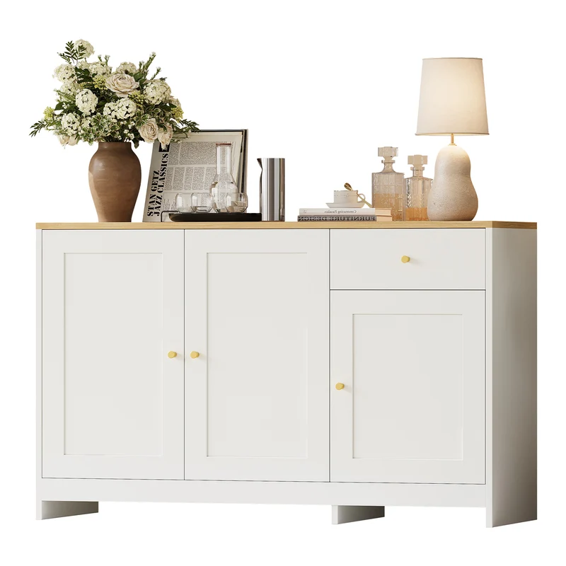 Buffet effet bois et blanc 3 portes 1 tiroir 120x40x75cm MOMENTUMINFI