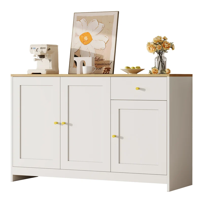 Buffet effet bois et blanc 3 portes 1 tiroir 120x40x75cm MOMENTUMINFI