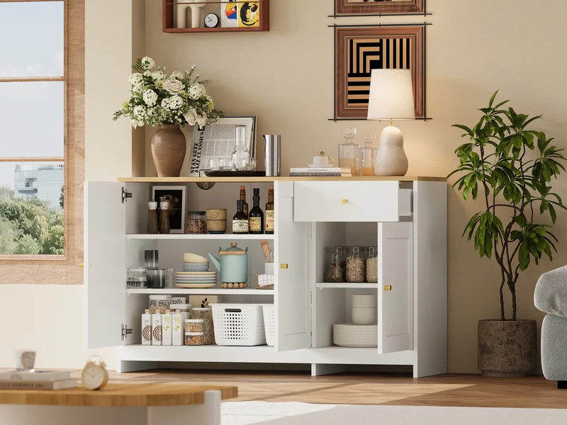 Buffet effet bois et blanc 3 portes 1 tiroir 120x40x75cm MOMENTUMINFI