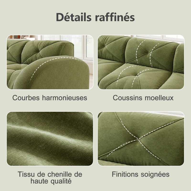 Canapé 3 places en chenille vert design articulé sans montage MOMENTUMVERTEXXX