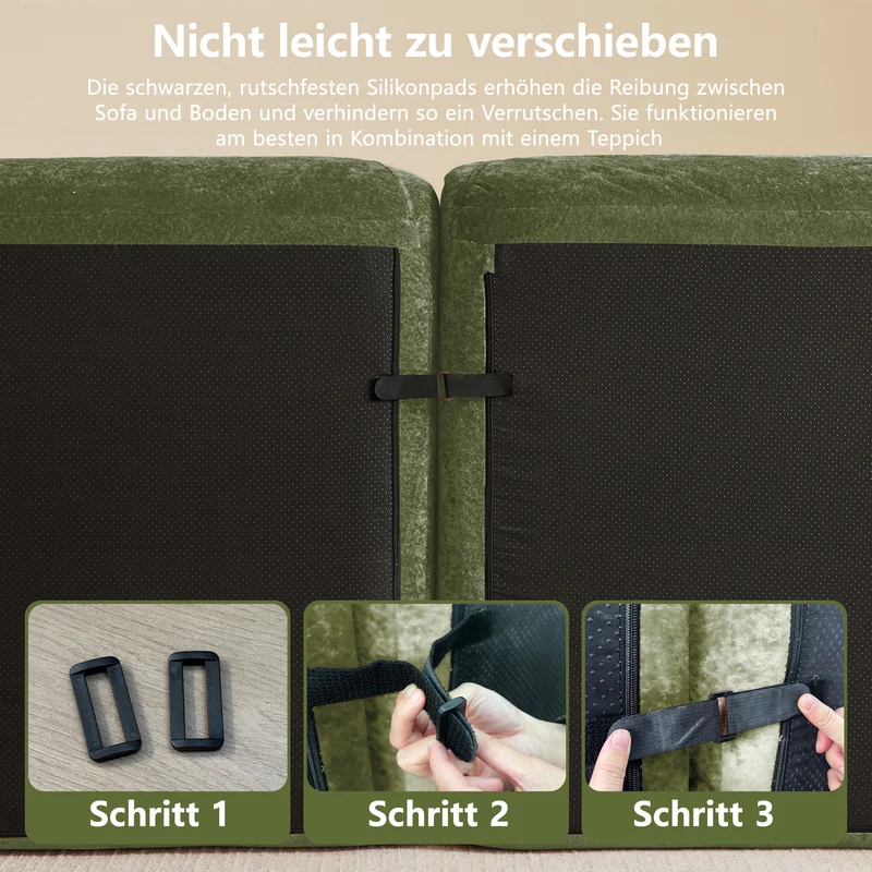 Canapé 3 places en chenille vert design articulé sans montage MOMENTUMVERTEXXX