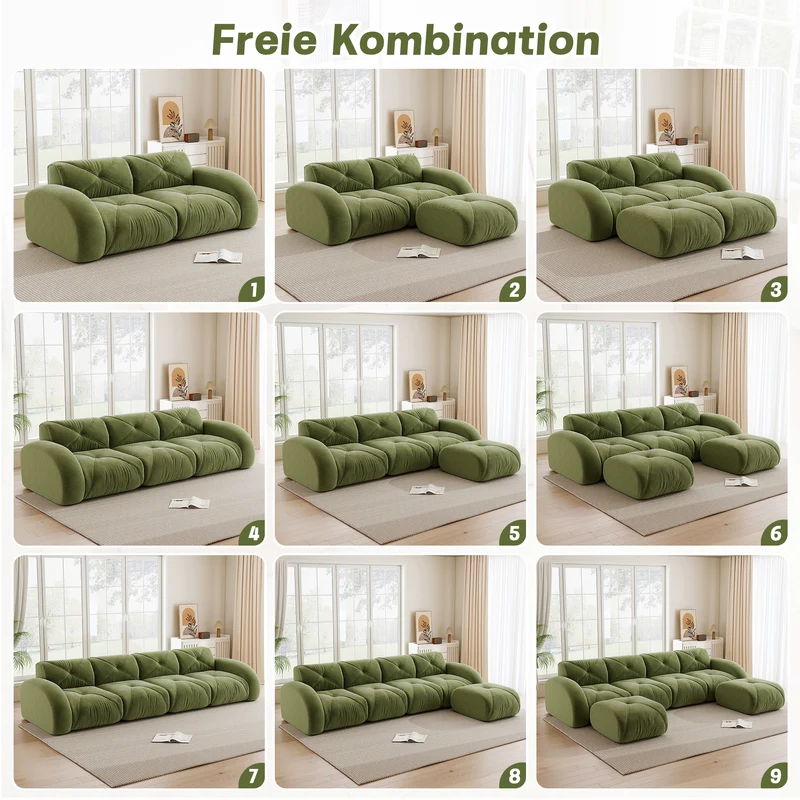 Canapé 3 places en chenille vert design articulé sans montage MOMENTUMVERTEXXX