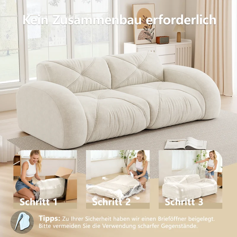 Canapé 2 places tissu chenille écrue design articulé sans montage MOMENTUMCASCDD