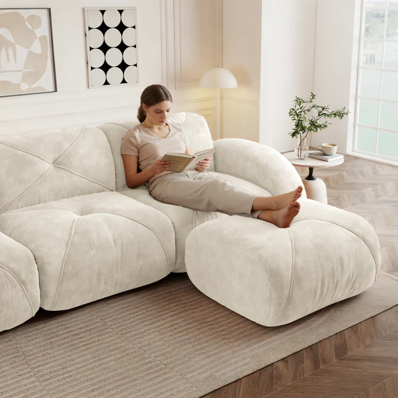 Canapé 2 places tissu chenille écrue design articulé sans montage MOMENTUMCASCDD