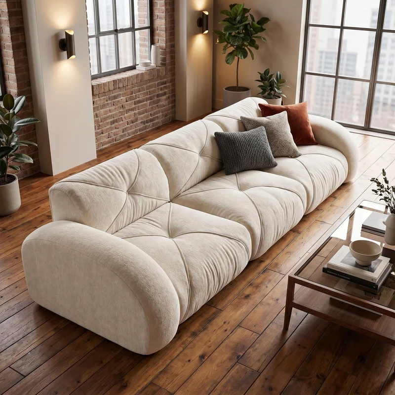 Canapé 3 places en chenille beige design articulé sans montage MOMENTUMMOMENN