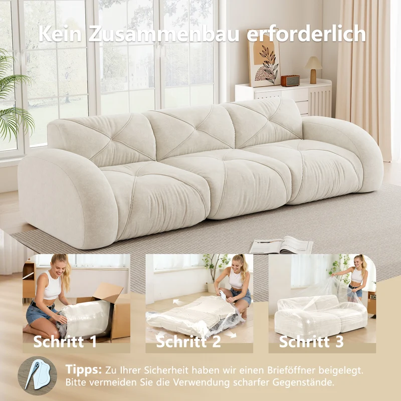 Canapé 3 places en chenille beige design articulé sans montage MOMENTUMMOMENN