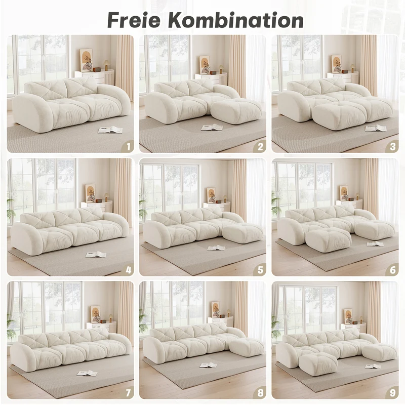 Canapé 3 places en chenille beige design articulé sans montage MOMENTUMMOMENN
