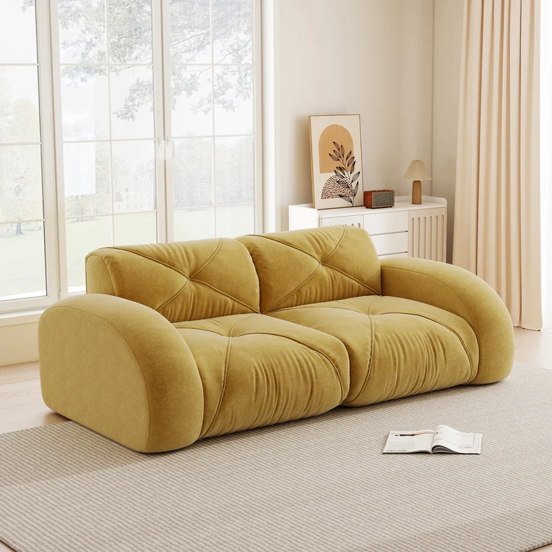 Canapé 2 places tissu chenille jaune moutard design articulé sans montage MOMENTUMRIFTXX