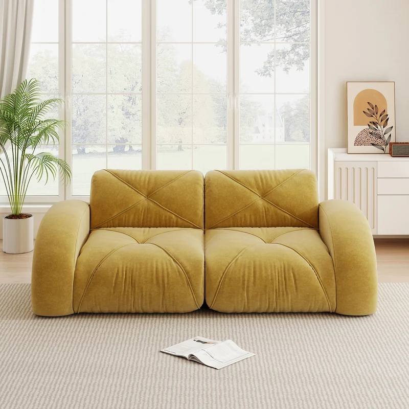 Canapé 2 places tissu chenille jaune moutard design articulé sans montage MOMENTUMRIFTXX