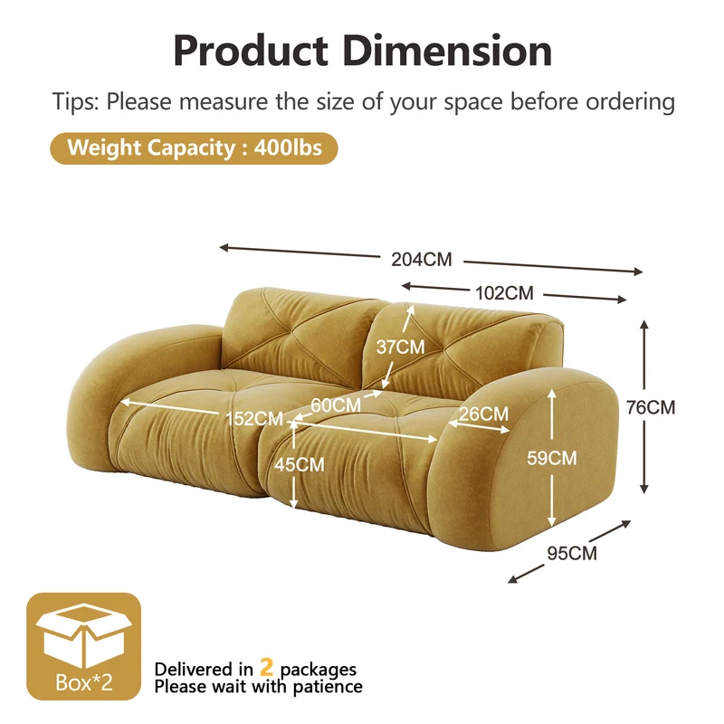 Canapé 2 places tissu chenille jaune moutard design articulé sans montage MOMENTUMRIFTXX