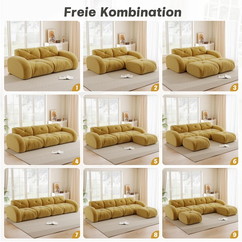 Canapé 2 places tissu chenille jaune moutard design articulé sans montage MOMENTUMRIFTXX