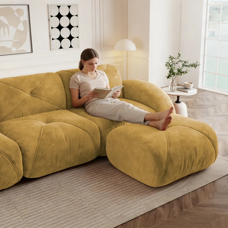 Canapé 2 places tissu chenille jaune moutard design articulé sans montage MOMENTUMRIFTXX