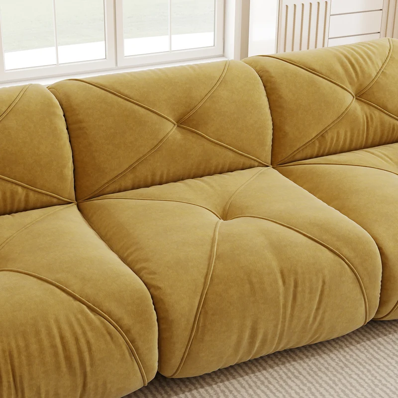 Canapé 2 places tissu chenille jaune moutard design articulé sans montage MOMENTUMRIFTXX