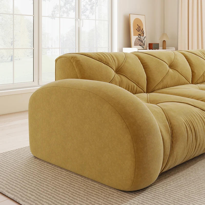 Canapé 2 places tissu chenille jaune moutard design articulé sans montage MOMENTUMRIFTXX