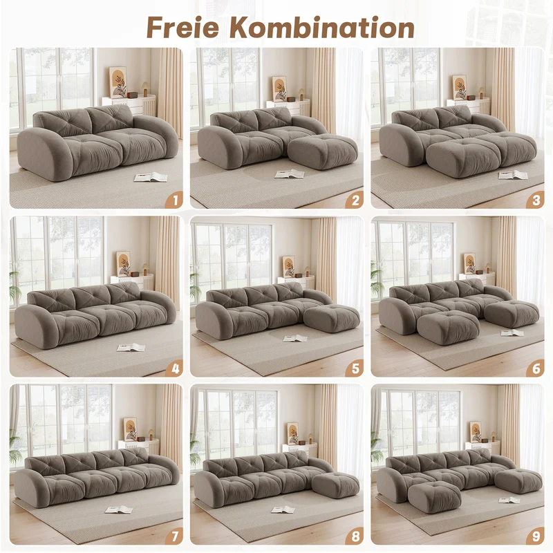 Canapé 2 places tissu chenille taupe design articulé sans montage MOMENTUMINFINIXX