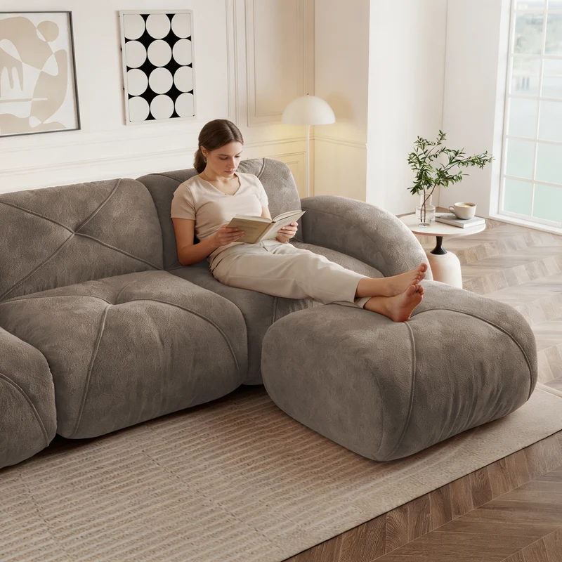Canapé 2 places tissu chenille taupe design articulé sans montage MOMENTUMINFINIXX