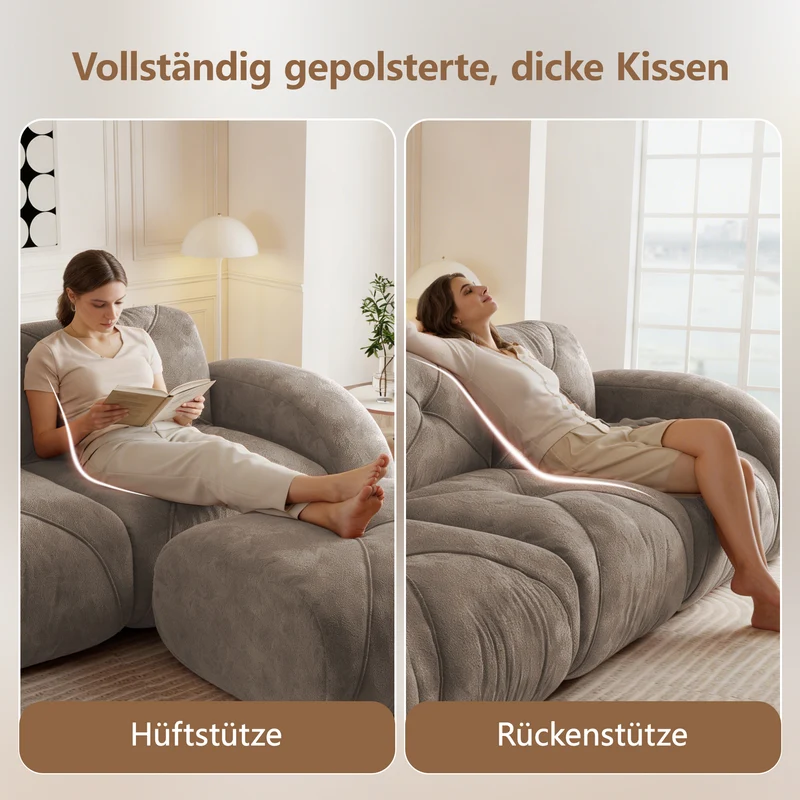 Canapé 2 places tissu chenille taupe design articulé sans montage MOMENTUMINFINIXX