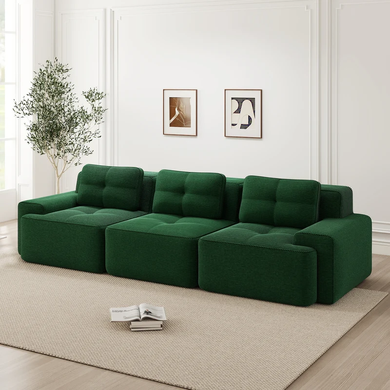 Canapé 3 places modulable en velours côtelé vert sans montage MOMENTUMRIFTZ