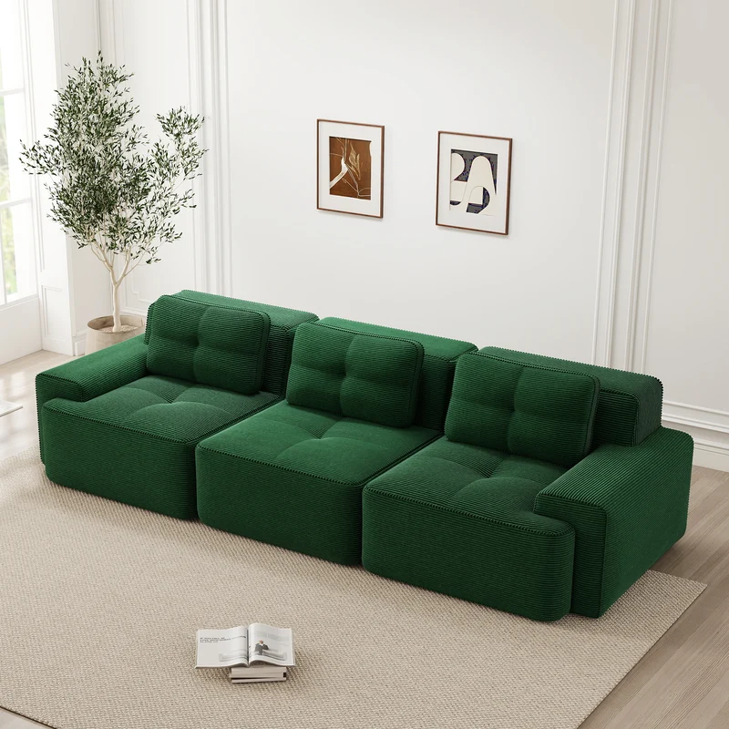 Canapé 3 places modulable en velours côtelé vert sans montage MOMENTUMRIFTZ