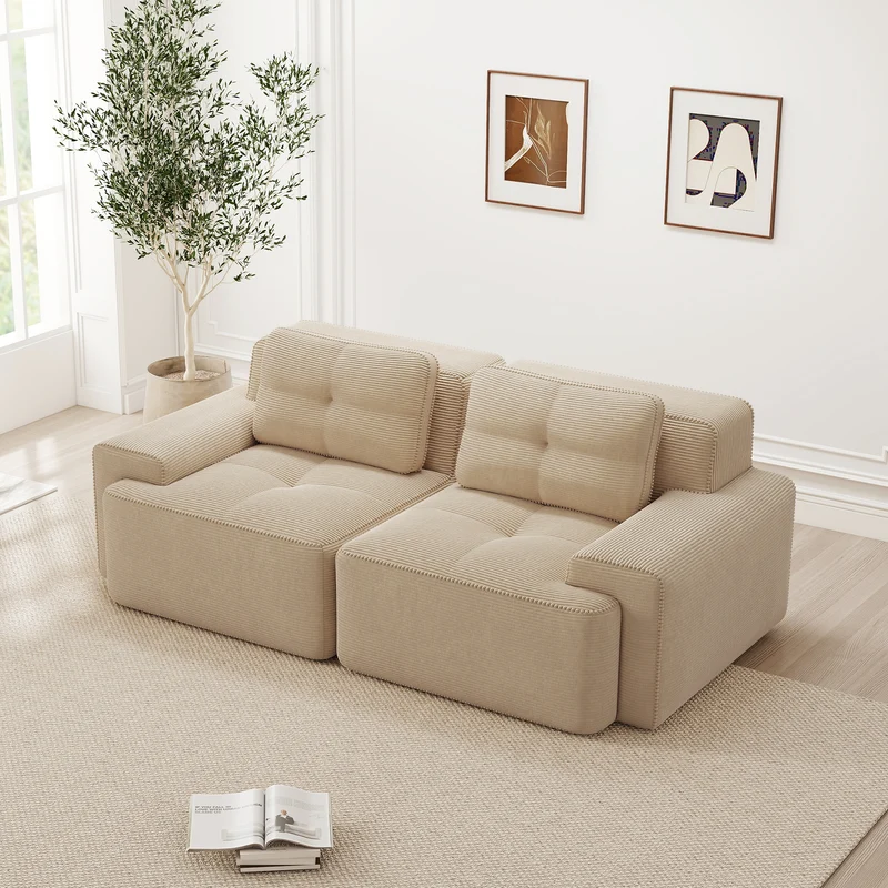 Canapé 2 places en velours côtelé beige sans montage 204x104cm MOMENTUMQUASARX