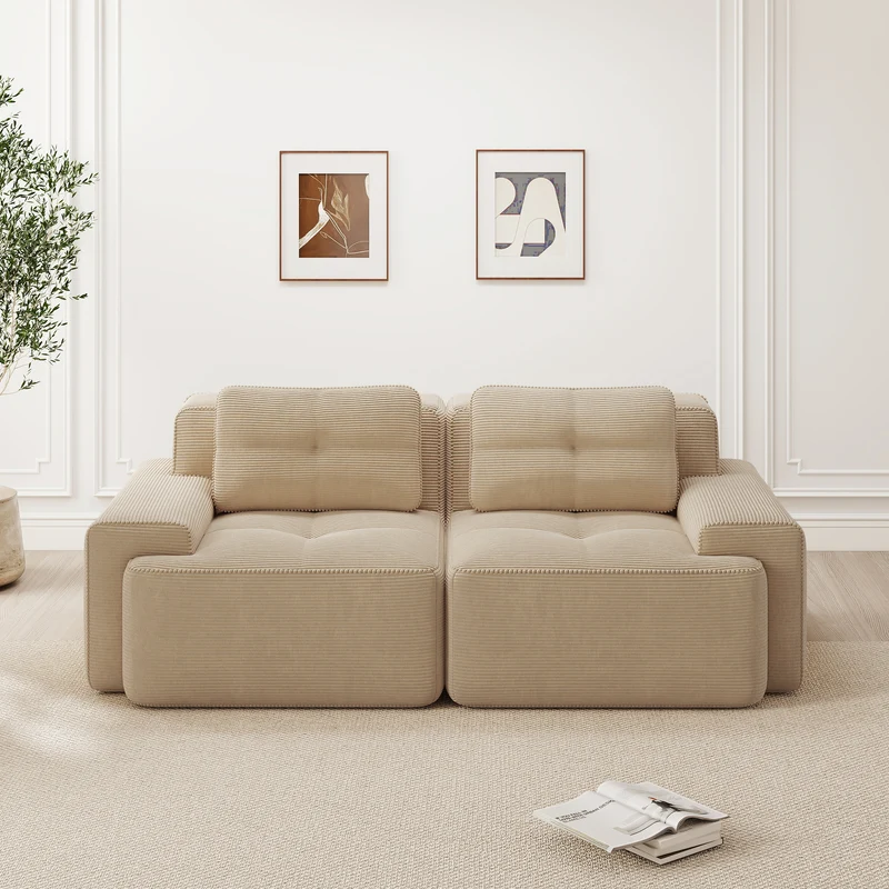 Canapé 2 places en velours côtelé beige sans montage 204x104cm MOMENTUMQUASARX