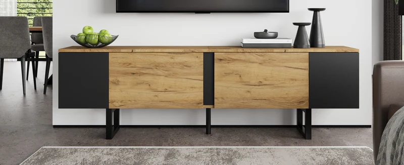 Meuble TV effet bois nature industriel 180x40x55 cm INFINITECASCDD
