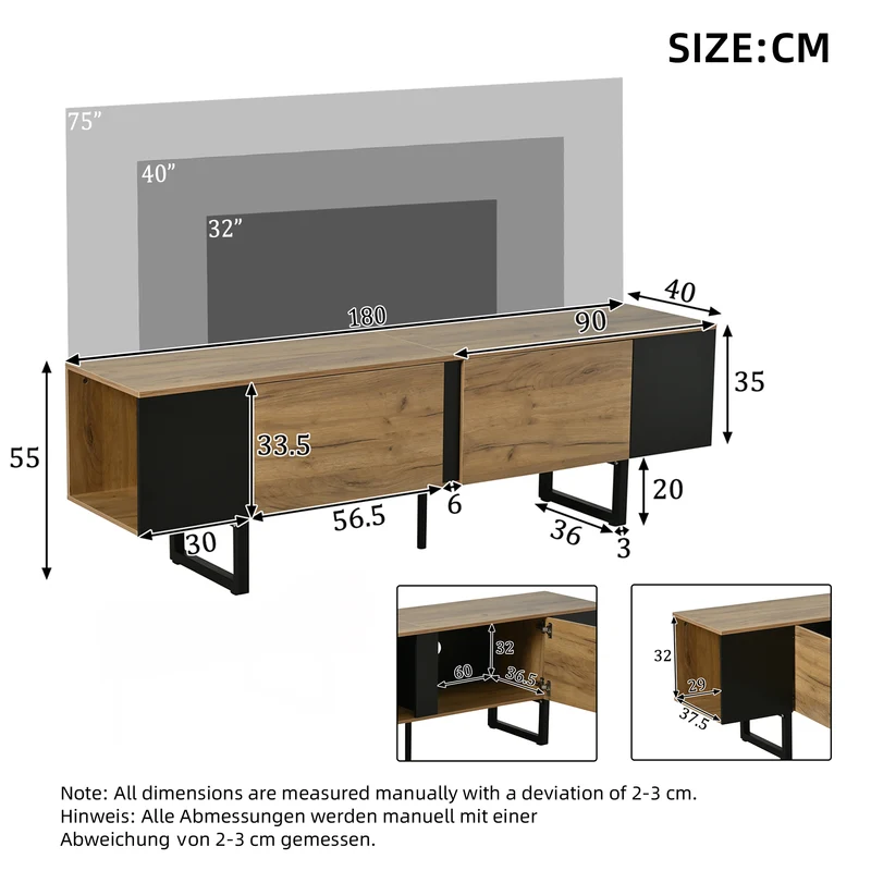 Meuble TV effet bois nature industriel 180x40x55 cm INFINITECASCDD