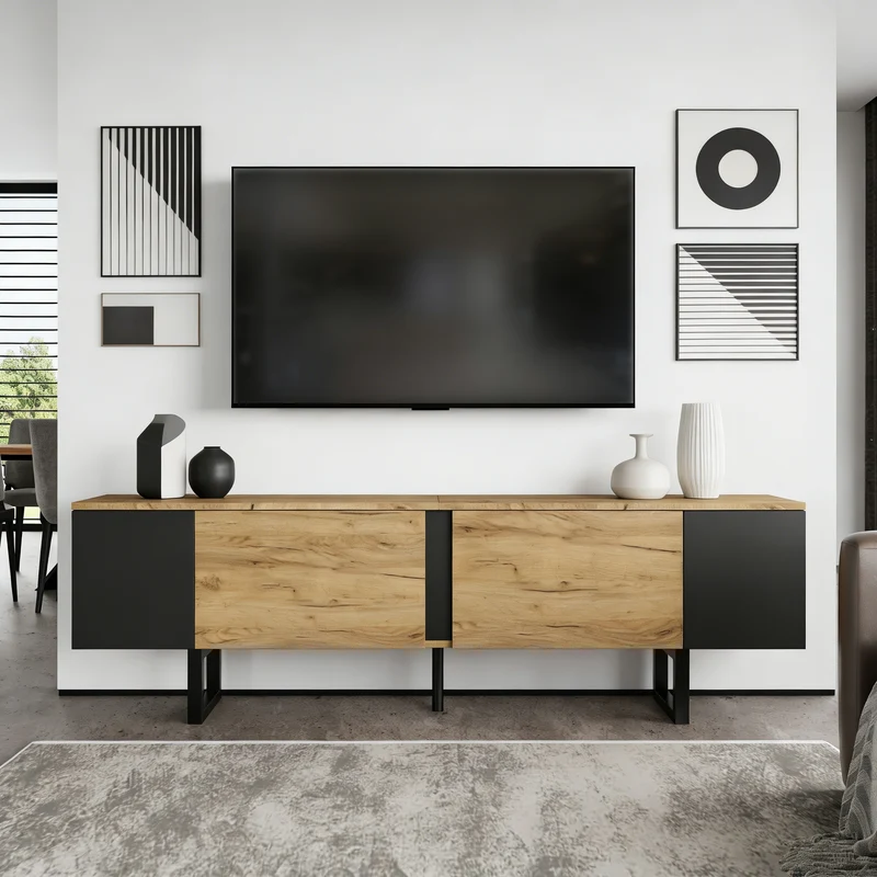 Meuble TV effet bois nature industriel 180x40x55 cm INFINITECASCDD