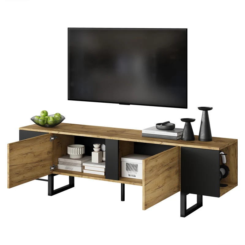 Meuble TV effet bois nature industriel 180x40x55 cm INFINITECASCDD