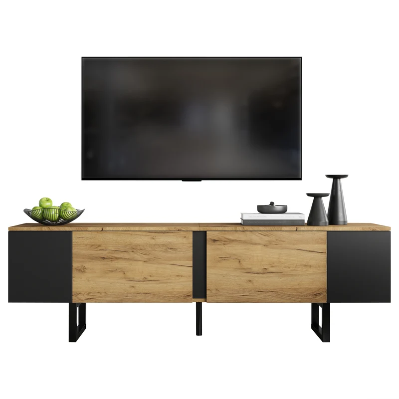 Meuble TV effet bois nature industriel 180x40x55 cm INFINITECASCDD