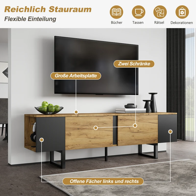 Meuble TV effet bois nature industriel 180x40x55 cm INFINITECASCDD
