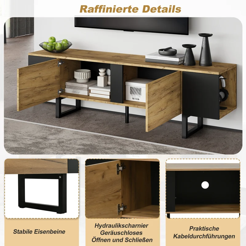 Meuble TV effet bois nature industriel 180x40x55 cm INFINITECASCDD
