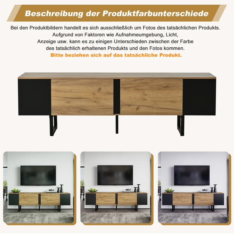 Meuble TV effet bois nature industriel 180x40x55 cm INFINITECASCDD