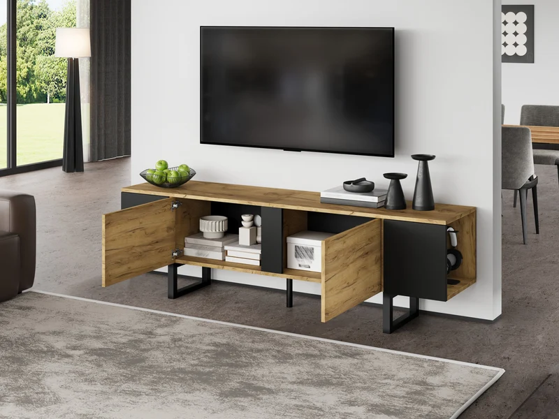 Meuble TV effet bois nature industriel 180x40x55 cm INFINITECASCDD