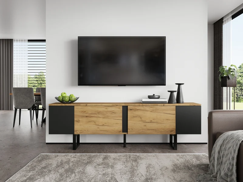 Meuble TV effet bois nature industriel 180x40x55 cm INFINITECASCDD