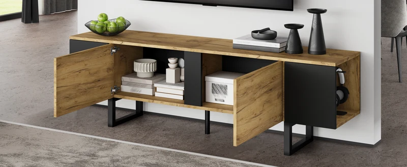 Meuble TV effet bois nature industriel 180x40x55 cm INFINITECASCDD