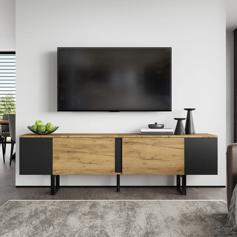 Meuble TV effet bois nature industriel 180x40x55 cm INFINITECASCDD