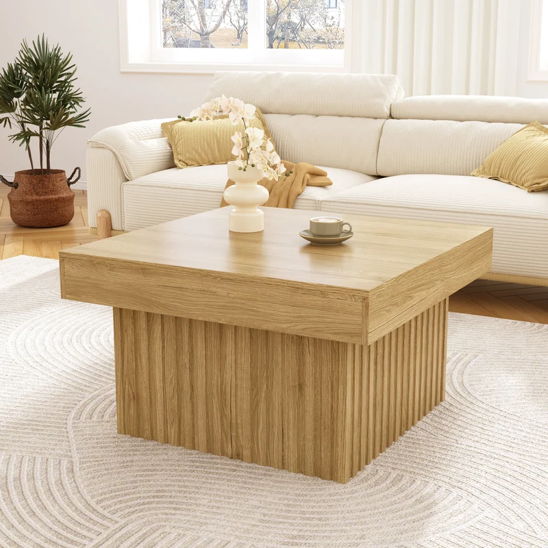 Table basse carré effet bois naturelle 79x79x46cm INFINITEQUAZZ