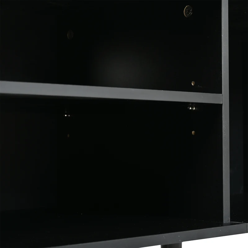Meuble TV effet bois et noir 2 placards et étagères ouvertes INFINITEMOMENN