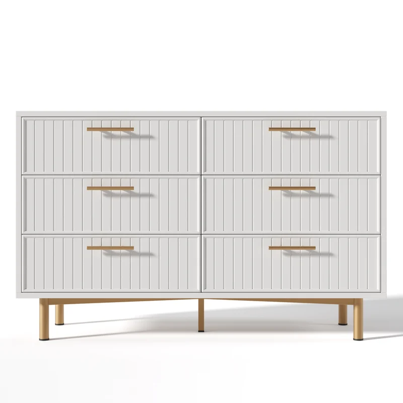 Buffet blanc design rayuré 6 tiroirs détails dorés 120x75x40 cm INFINITEQUASARX