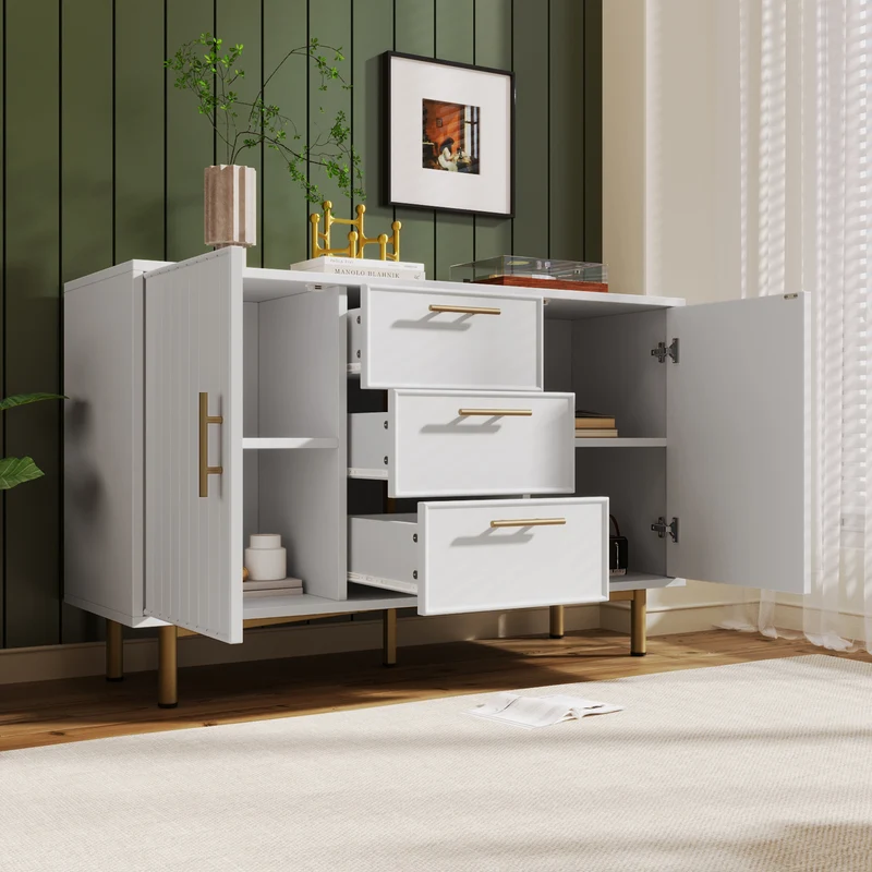Buffet blanc 2 portes 3 tiroirs et détails dorés INFINITENEXUSA