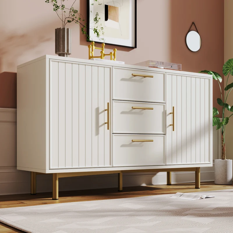 Buffet blanc 2 portes 3 tiroirs et détails dorés INFINITENEXUSA