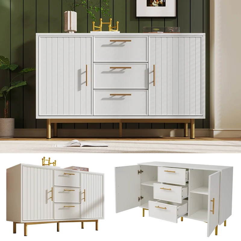 Buffet blanc 2 portes 3 tiroirs et détails dorés INFINITENEXUSA