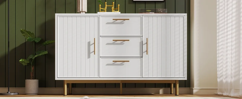 Buffet blanc 2 portes 3 tiroirs et détails dorés INFINITENEXUSA