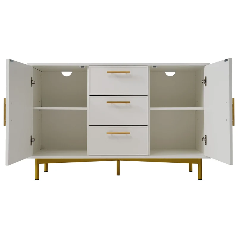 Buffet blanc 2 portes 3 tiroirs et détails dorés INFINITENEXUSA