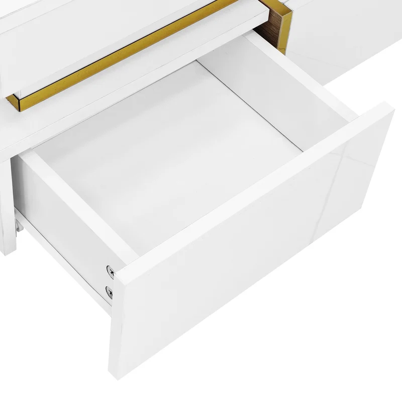 Table basse blanc brillant avec tiroirs et accents dorés 70x70cm INFINITEVEXX