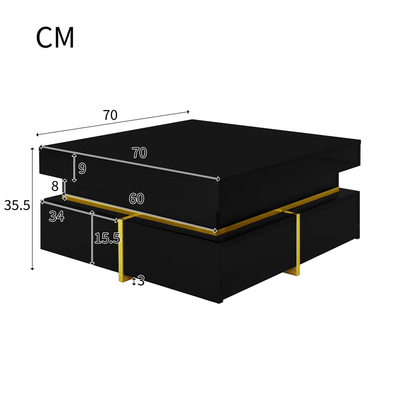 Table basse noir brillant avec 2 tiroirs et accents dorés INFINITERIFTZ