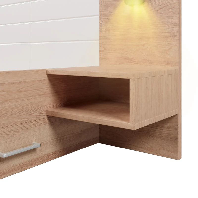 Lit queen effet bois et blanc avec 2 tiroirs, LED & USB, 2 tables de chevet 160x200cm INFINITEINFIN